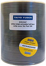 Genuine Taiyo Yuden DVD-R47 WHITE INKJET f/f 16x Pod 100