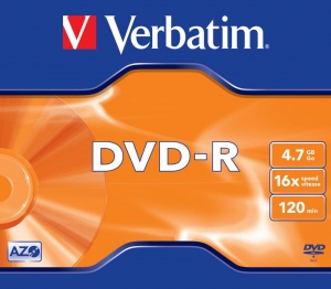 Verbatim DVD-R Matt Silver 4.7Gb 120min 1x to 16x in Jewel Case