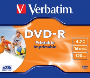 Verbatim DVD-R47 4.7GB WHITE INKJET 16x in Jewel Case SINGLE  code 43521