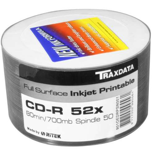 Traxdata CD-r 52x ritek Inkjet White Waterproof tarrina 50 pcs