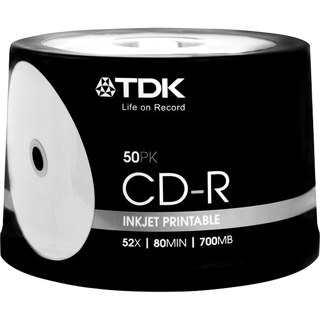 TDK CDR80 700MB WHITE INKJET printable CDs f/f 52x Spindle 50