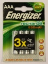 Energizer Rechargeable AAA 850 mAh Batteries. Pack of 4