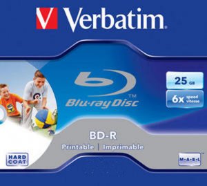 Verbatim Blu-Ray BD-R 25GB White Inkjet f/f Printable 6x in a Jewel Case